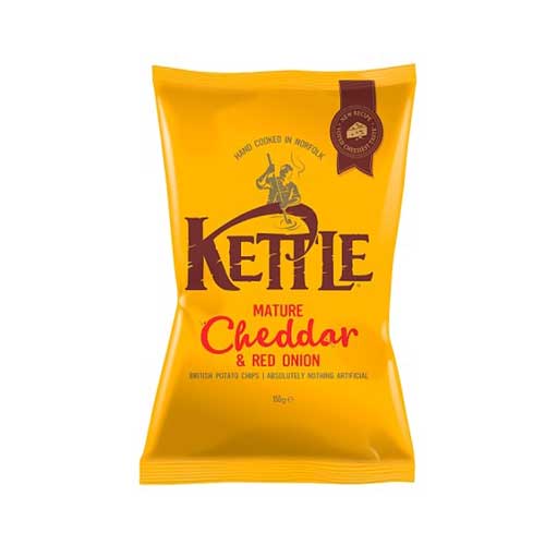 A bag of Kettle Mature Cheddar & Red Onion 40g